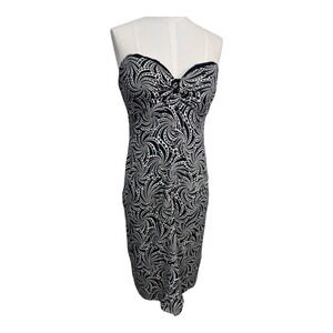 Nicole Miller Collection Strapless Bodycon Mini Dress Y2K Abstract Print Black 6